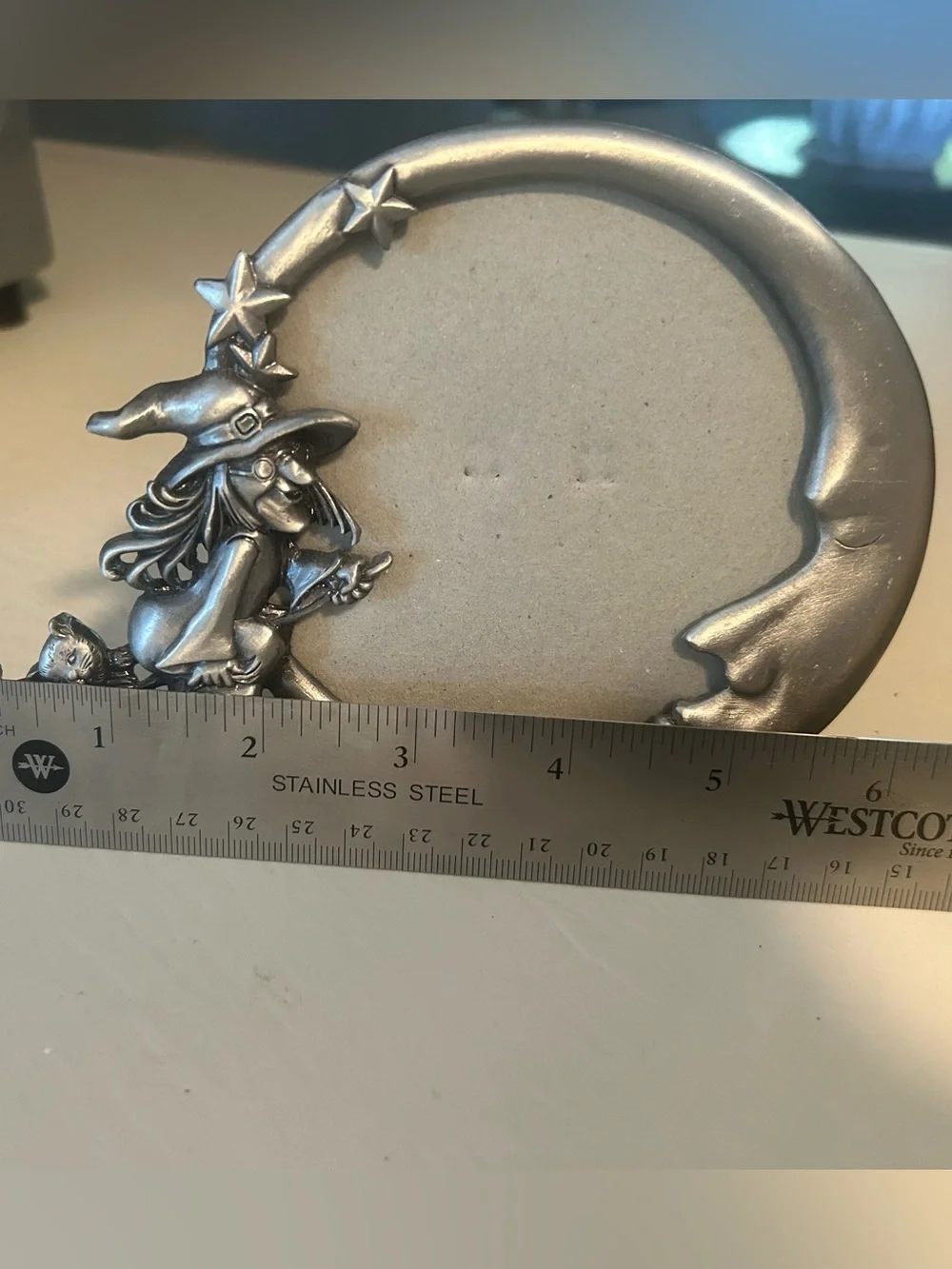 Silver Witch and Cat Moon Frame Accent - Decorative Picture Frame